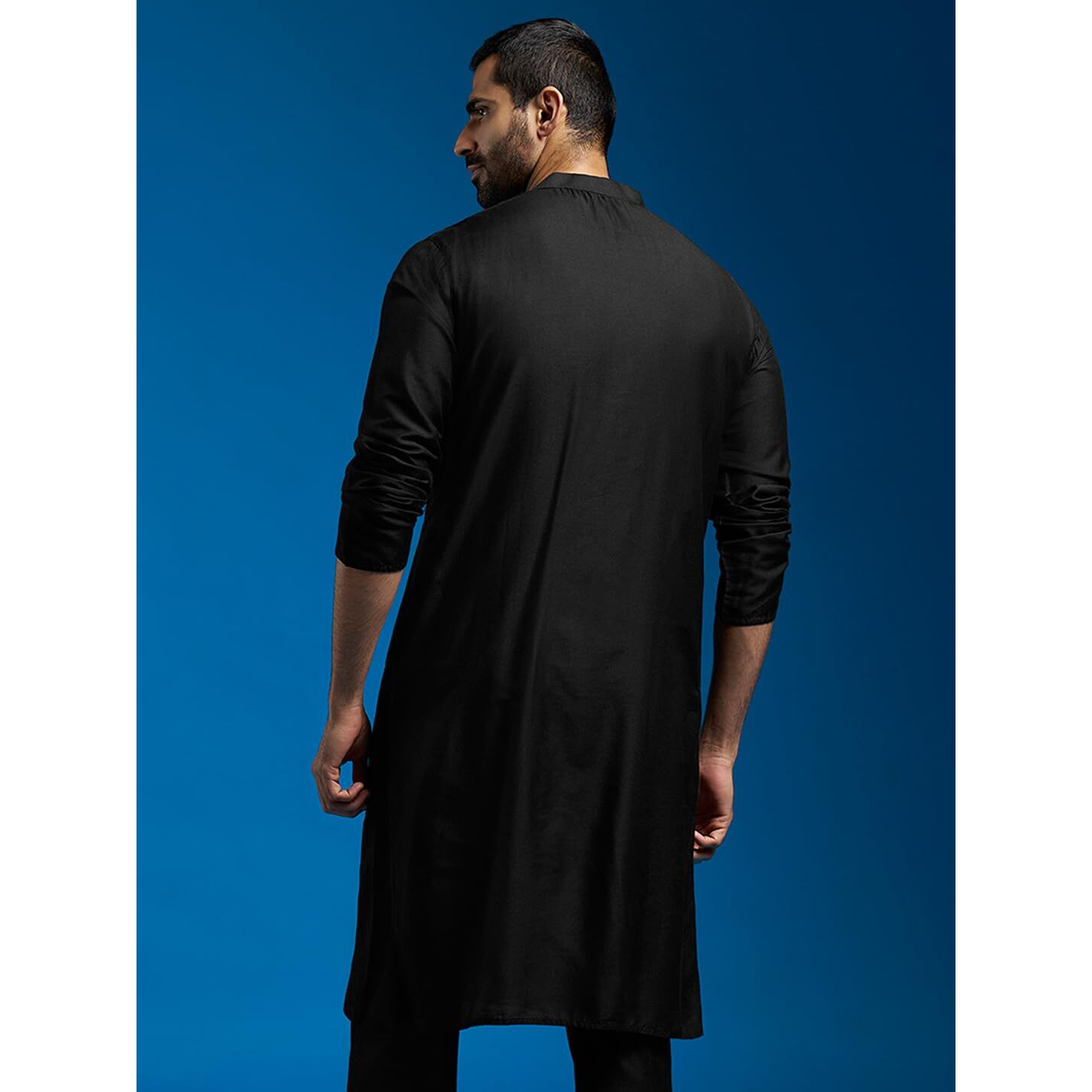 VASTRAMAY Men's Black Viscose Kurta | Viscose Embroidered Kurta for Men