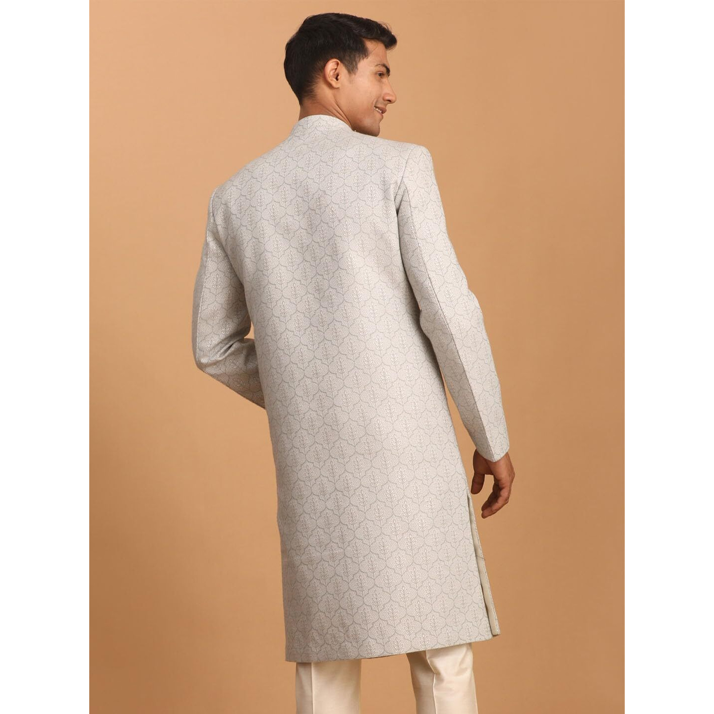 VASTRAMAY Men's Grey Sherwani Only Top | Imported Jacquard Sherwani For Men