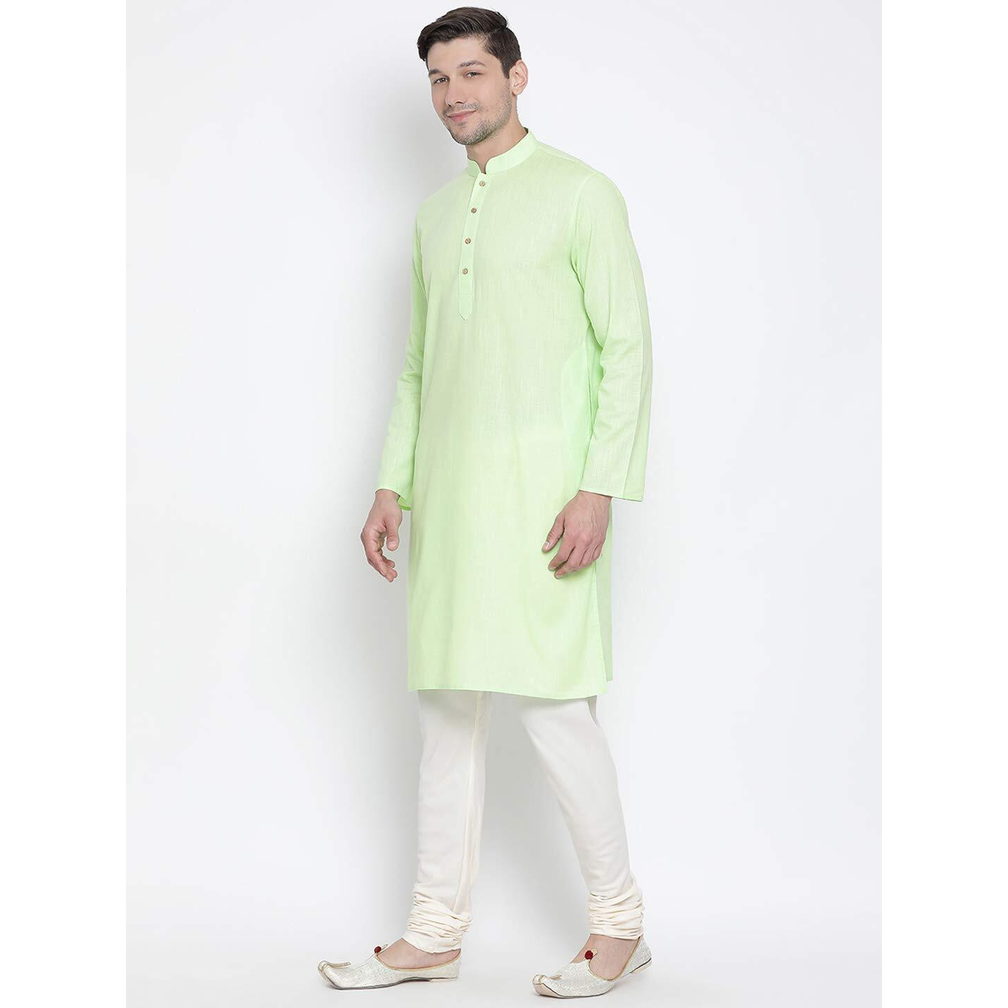 VASTRAMAY Men's Light Green Cotton Linen Blend Kurta Pyjama Set_VASMK007MGnPLBCR_36