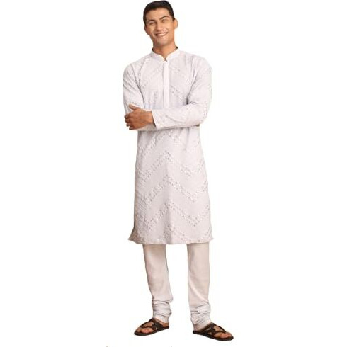 VASTRAMAY Men's Aqua Georgette Kurta Pyjama Set | Mirror work Georgette Kurta and Pyjama Set.