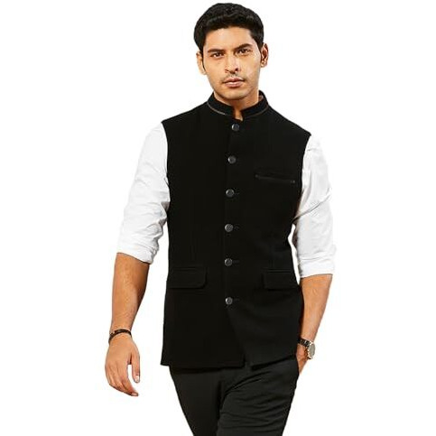 VASTRAMAY Men's Black - Nehru Jacket, Sutting Fabric Solid Nehru Jacket For Men, Traditional Indian Festive & Ethnic Wear