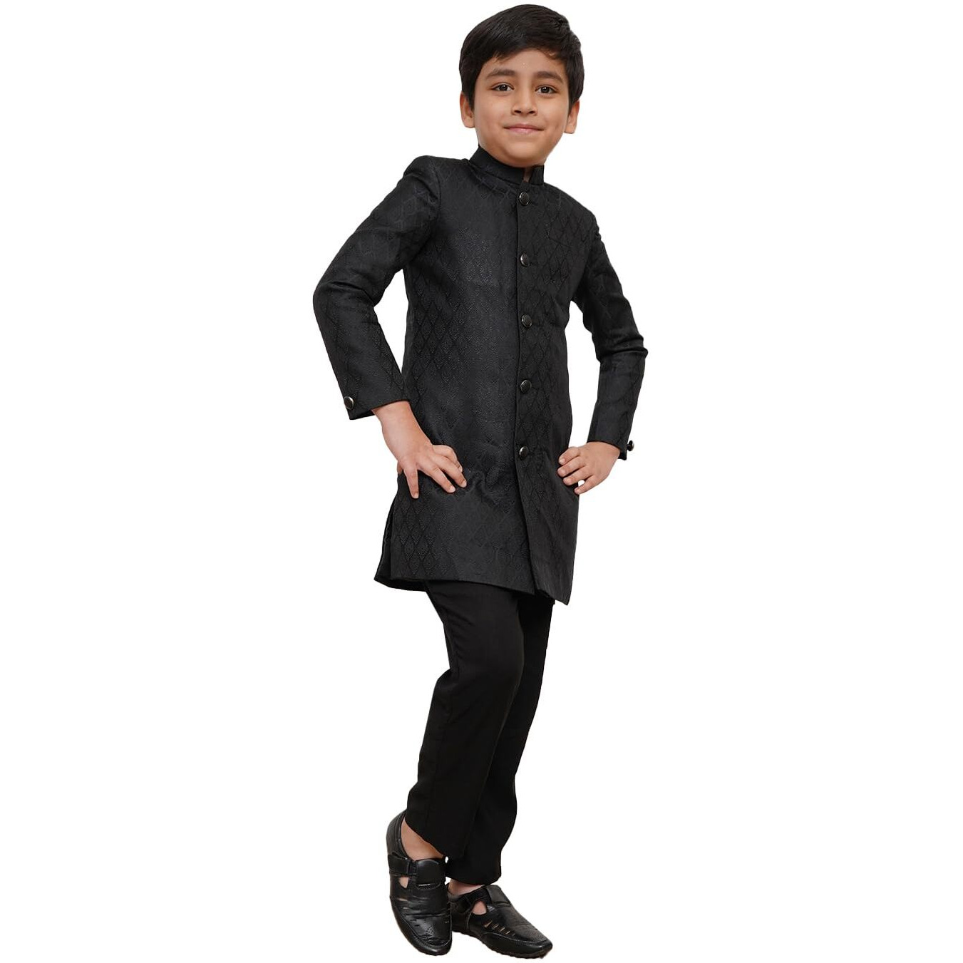VASTRAMAY Boys' Black Sherwani And Pyjama Set
