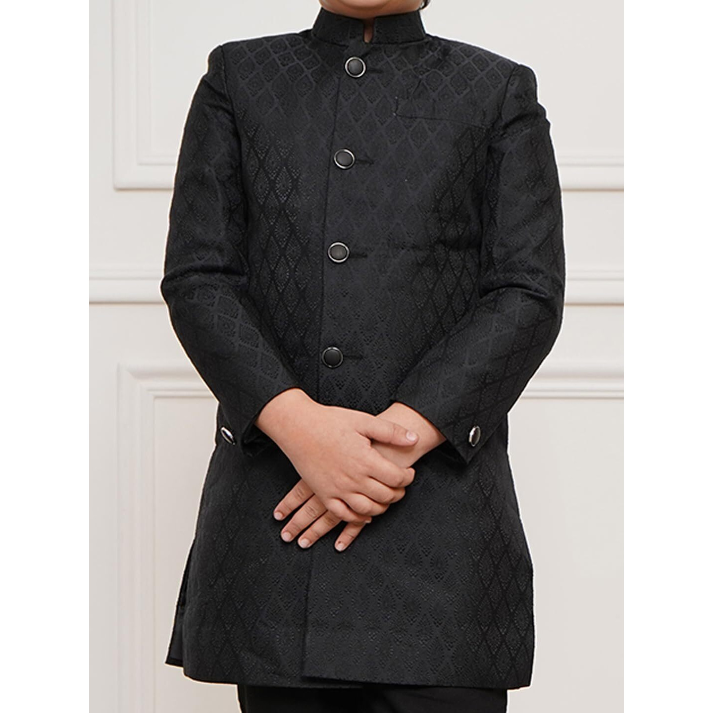 VASTRAMAY Boys' Black Sherwani And Pyjama Set