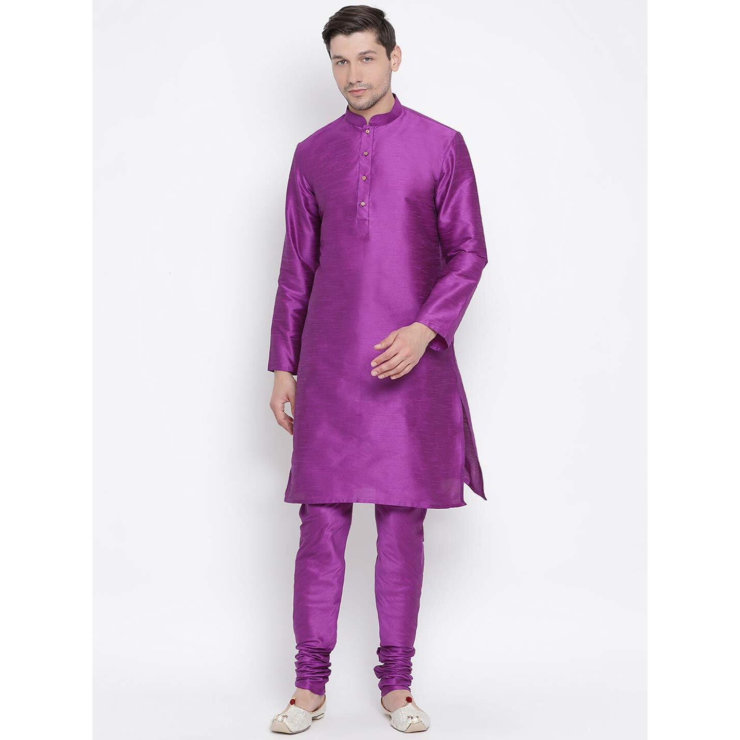 VASTRAMAY Men's Purple Cotton Silk Blend Kurta and Pyjama Set_VASMK001PUnPPU_44