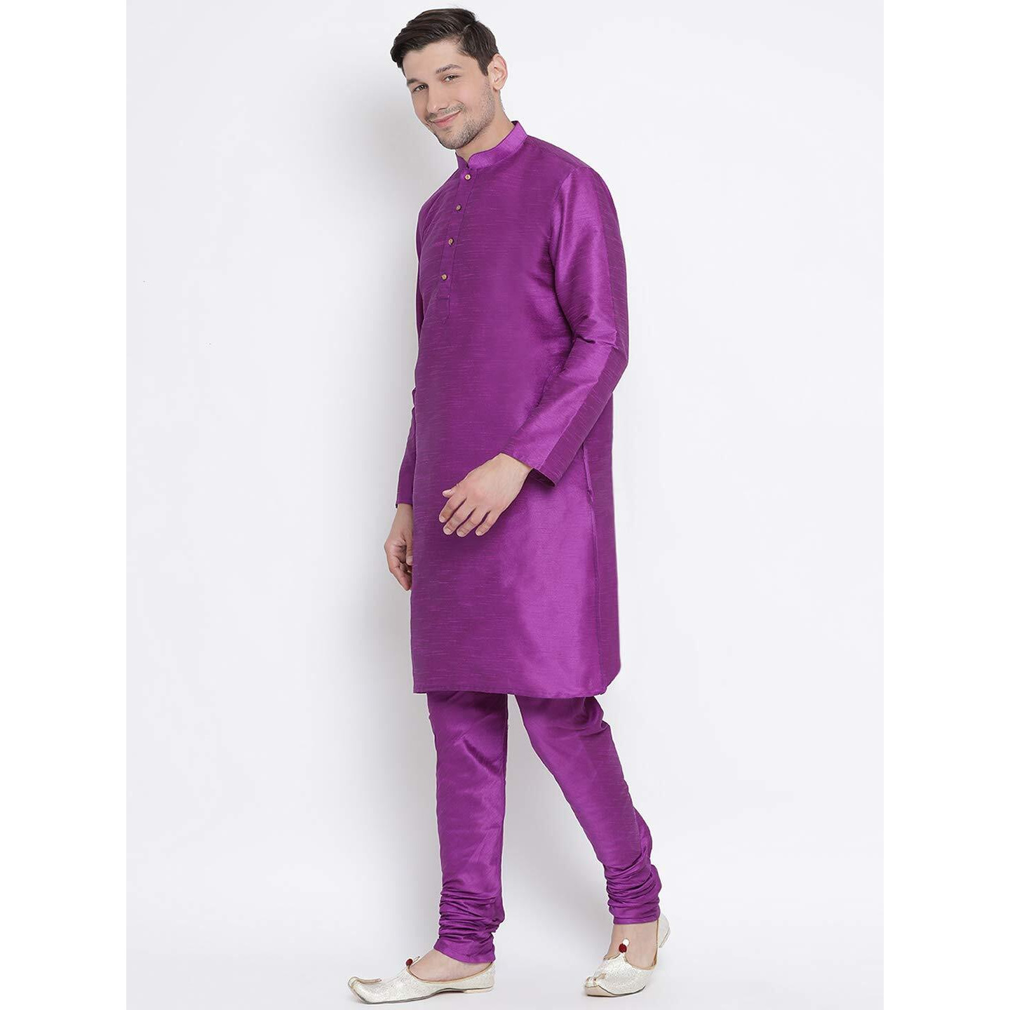 VASTRAMAY Men's Purple Cotton Silk Blend Kurta and Pyjama Set_VASMK001PUnPPU_44