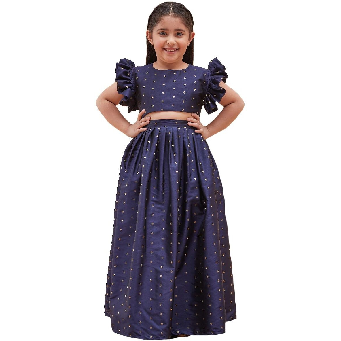 VASTRAMAY Girls' Navy Blue Lehenga Set_VASGLC010NB_30