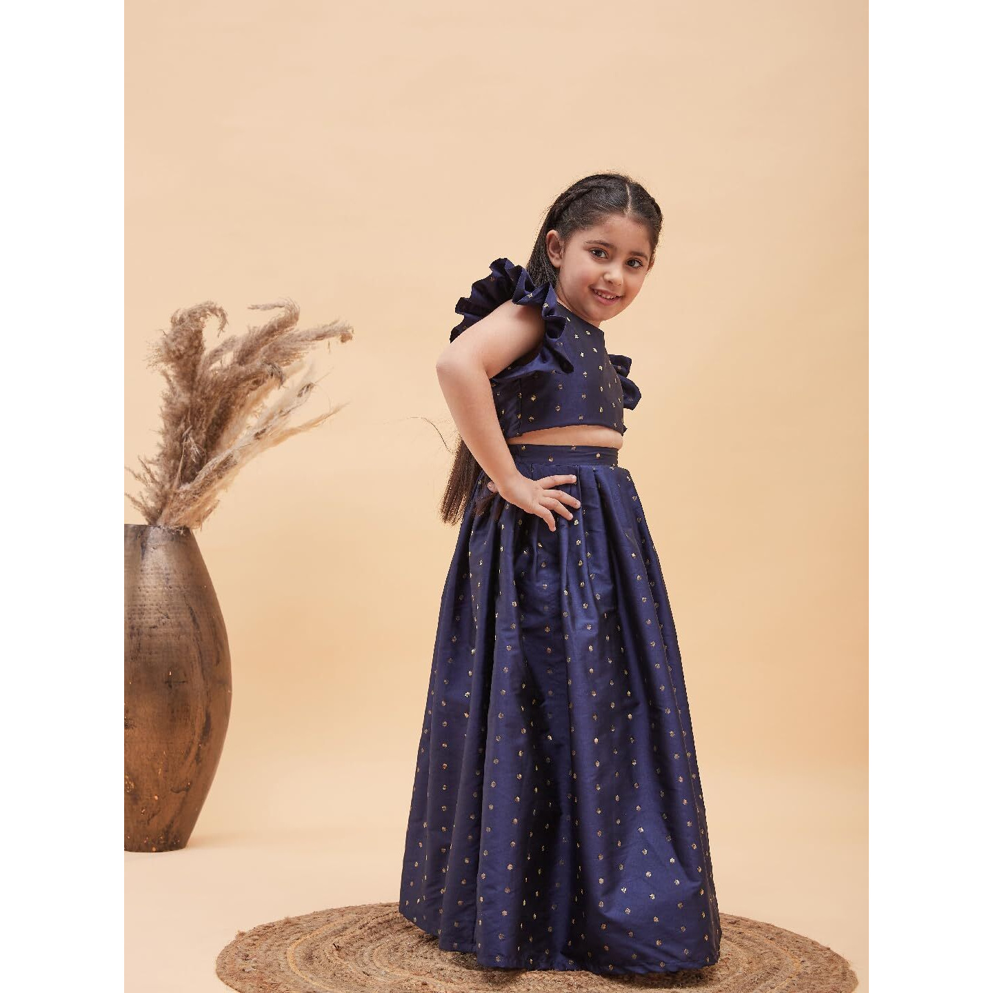 VASTRAMAY Girls' Navy Blue Lehenga Set_VASGLC010NB_30