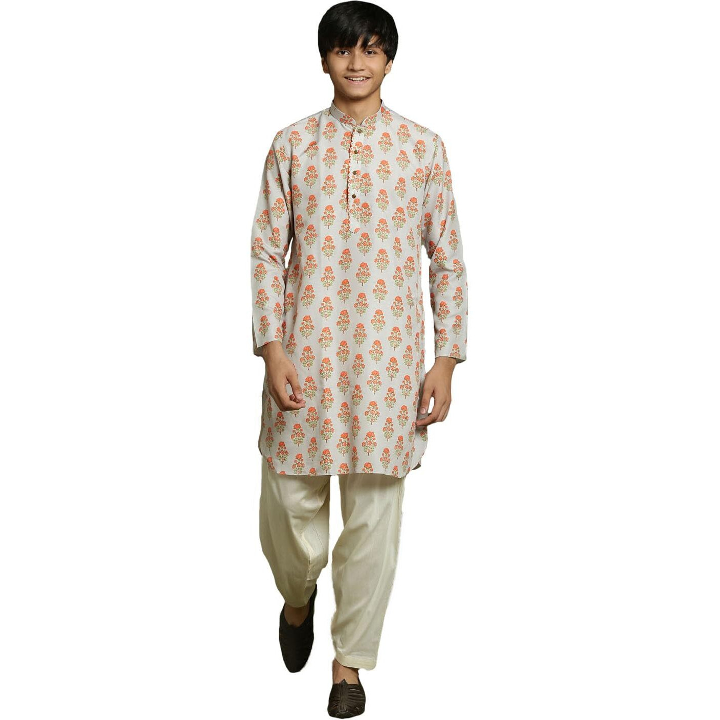 VASTRAMAY YUVA Boys' Multicolor-Base-Beige And Cream Kurta Patiala Set_VYUVBUK007BGnPTYCR_36L