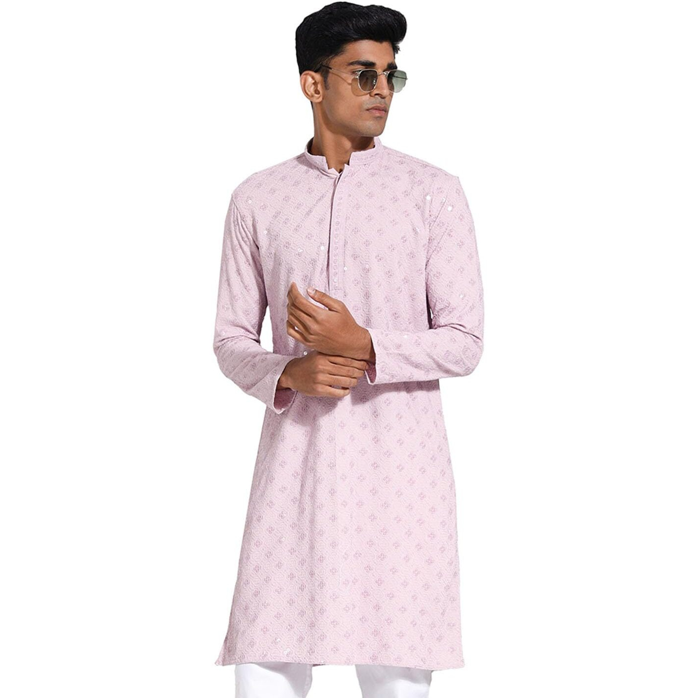VASTRAMAY Men's Rayon Kurta I Schiffily Embroidered Knee Length Kurta I Traditions Festive Wedding_VASMK430ON_38