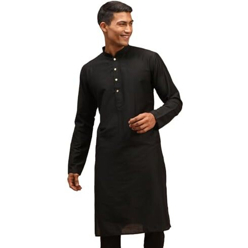 VASTRAMAY Men's Black Viscose Kurta I Knee Length Straight Kurt I Fastive Party Wedding Traditions Kurta_VSHRMK169BL_40