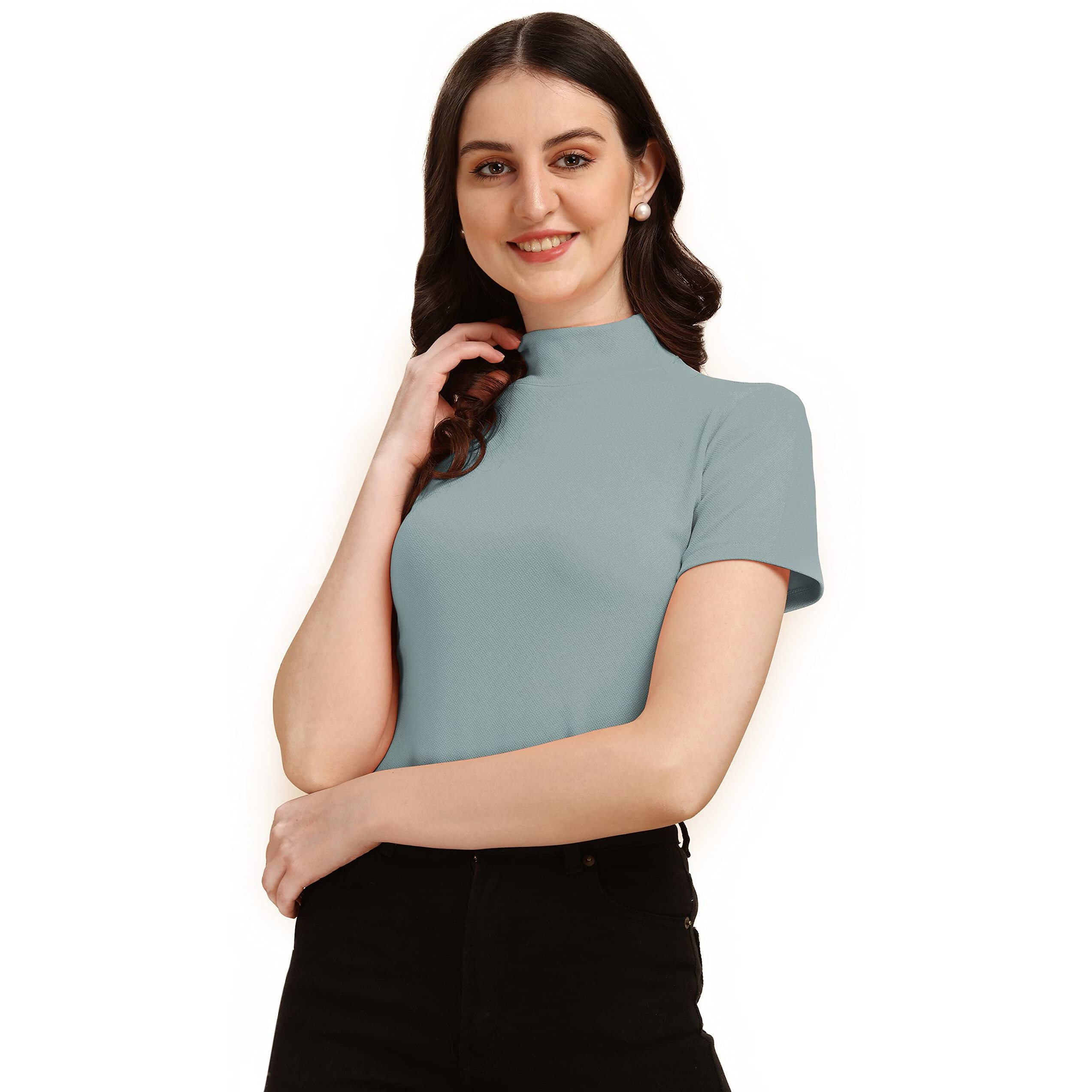Wedani Women's Casual Solid Top (Small, Grey)