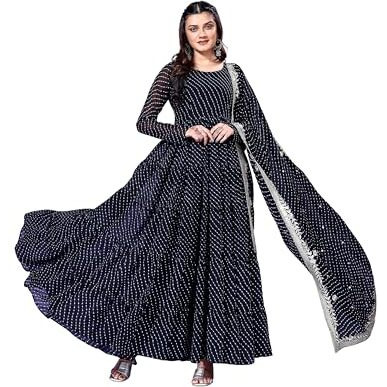 Wedani Georgette Anarkali Kurta Set for Women Black