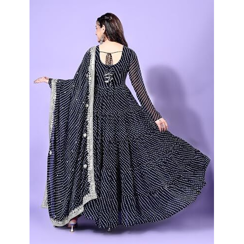 Wedani Georgette Anarkali Kurta Set for Women Black