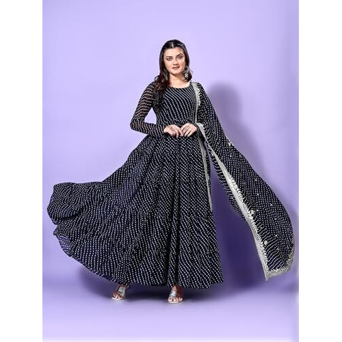 Wedani Georgette Anarkali Kurta Set for Women Black