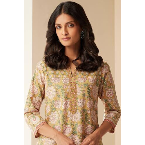 Yashika Women's Cotton Blend Floral Regular Printed Set-Ethnicity for The Modern Woman (AZ-YS-OG-KS2138-Parent_Yellow_L)