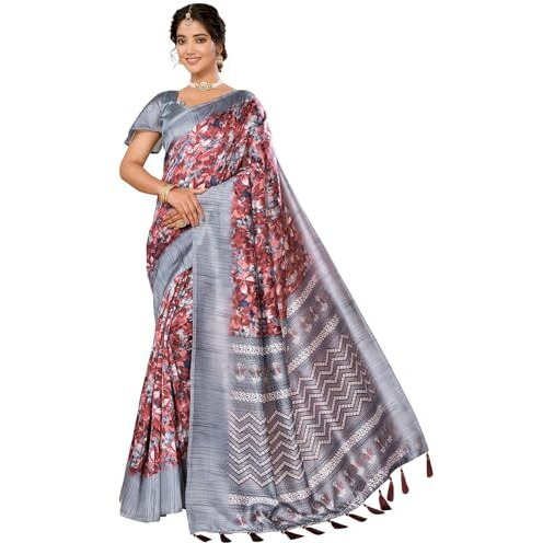 Yashika Women's Art Silk Printed with Tassels Unstitched Blouse Material Stylish Party Casual Wear Traditional Trendy Saree (AZ-YS-P1-MIRZA-Parent_Maroon)