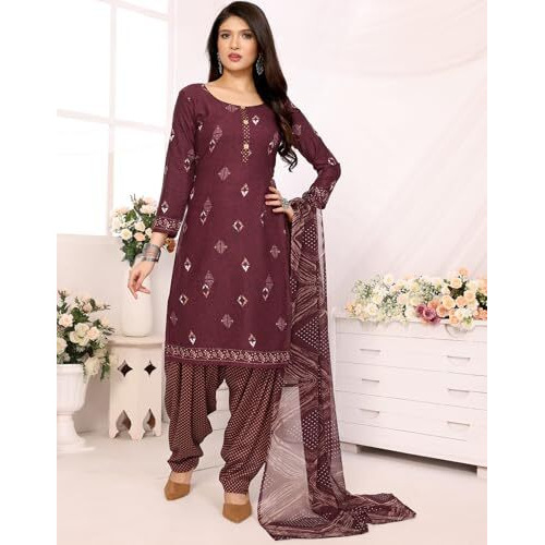 Yashika Women's Crepe Dress Material Set for Women | Unstitched Printed Fabric for Kurta Bottom & Dupatta (YS-ABHILASHA RED-KUNDAN PURPLE)