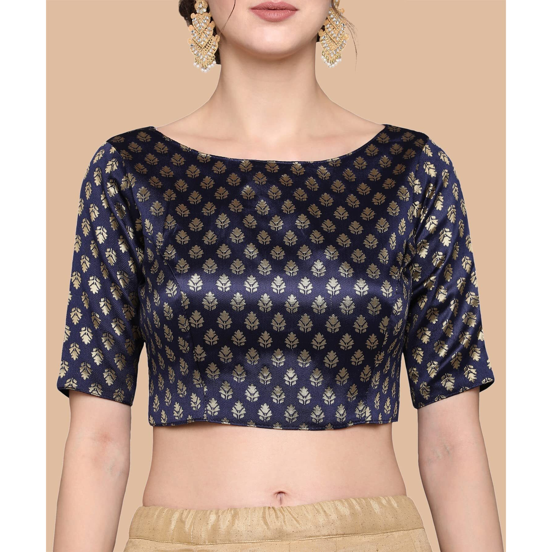 Yashika Women's Polyester 3/4 Sleeve Regular Blouse (BLJ02 Blue-XL