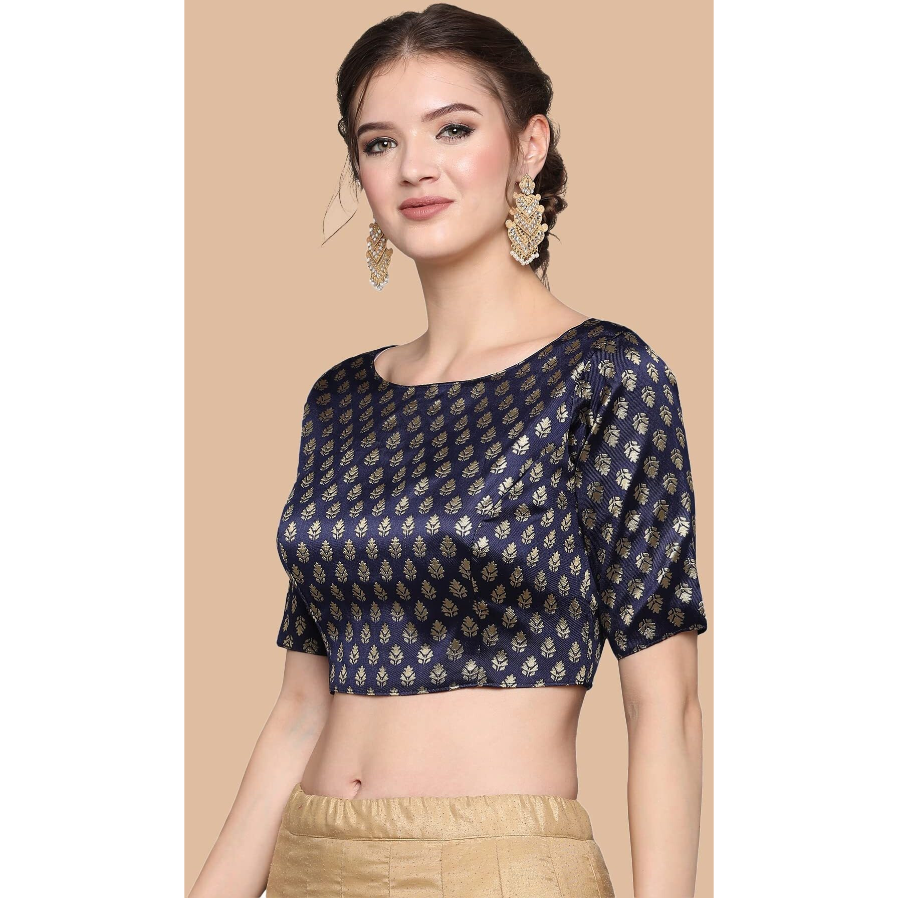 Yashika Women's Polyester 3/4 Sleeve Regular Blouse (BLJ02 Blue-XL