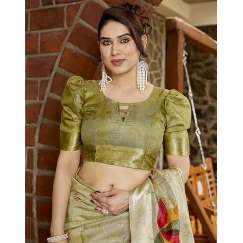 Yashika Women's Printed Linen sarees for women| Linen cotton Sadi|saree for Women | Silk Saree | New Sari | Latest Saree (AZ-YS-P3-RIPIKA MAHENDI)