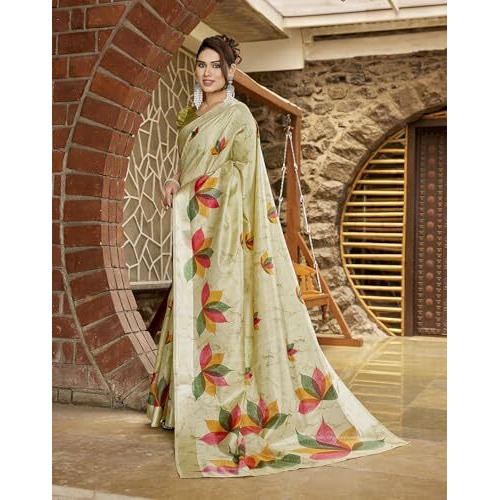 Yashika Women's Printed Linen sarees for women| Linen cotton Sadi|saree for Women | Silk Saree | New Sari | Latest Saree (AZ-YS-P3-RIPIKA MAHENDI)