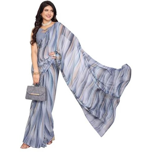 Yashika Women's Georgette Printed Saree With Blouse Material |saree for Women | saree collection 2025 | New Sari | Latest Saree (AZ-YS-P2-RESHMA GREY)
