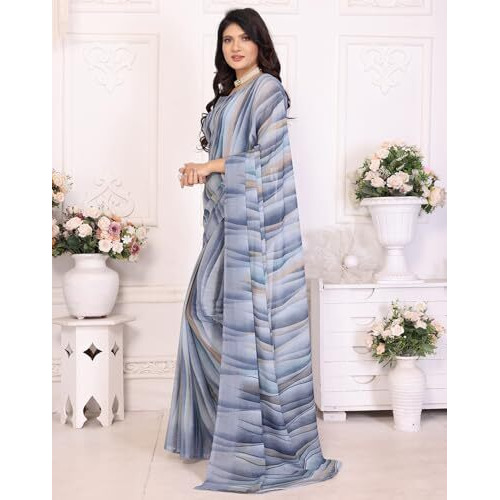 Yashika Women's Georgette Printed Saree With Blouse Material |saree for Women | saree collection 2025 | New Sari | Latest Saree (AZ-YS-P2-RESHMA GREY)