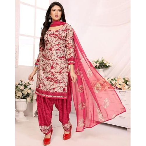 Yashika Women's Crepe Dress Material Set for Women | Unstitched Printed Fabric for Kurta Bottom & Dupatta (YS-ADDA RED-JAZZY PURPLE)