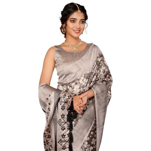 Yashika Women's Art Silk Printed with Tassels Unstitched Blouse Material Stylish Party Casual Wear Traditional Trendy Saree (AZ-YS-P3-SUMITRA-Parent_Brown)