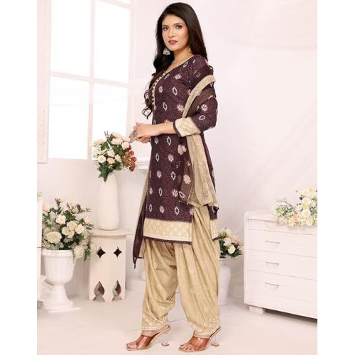 Yashika Women's Crepe Dress Material Set for Women | Unstitched Printed Fabric for Kurta Bottom & Dupatta (YS-NITU WINE-CHILPA MAROON)