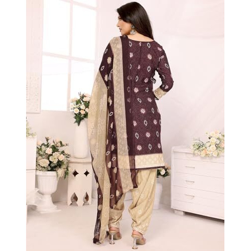 Yashika Women's Crepe Dress Material Set for Women | Unstitched Printed Fabric for Kurta Bottom & Dupatta (YS-NITU WINE-CHILPA MAROON)
