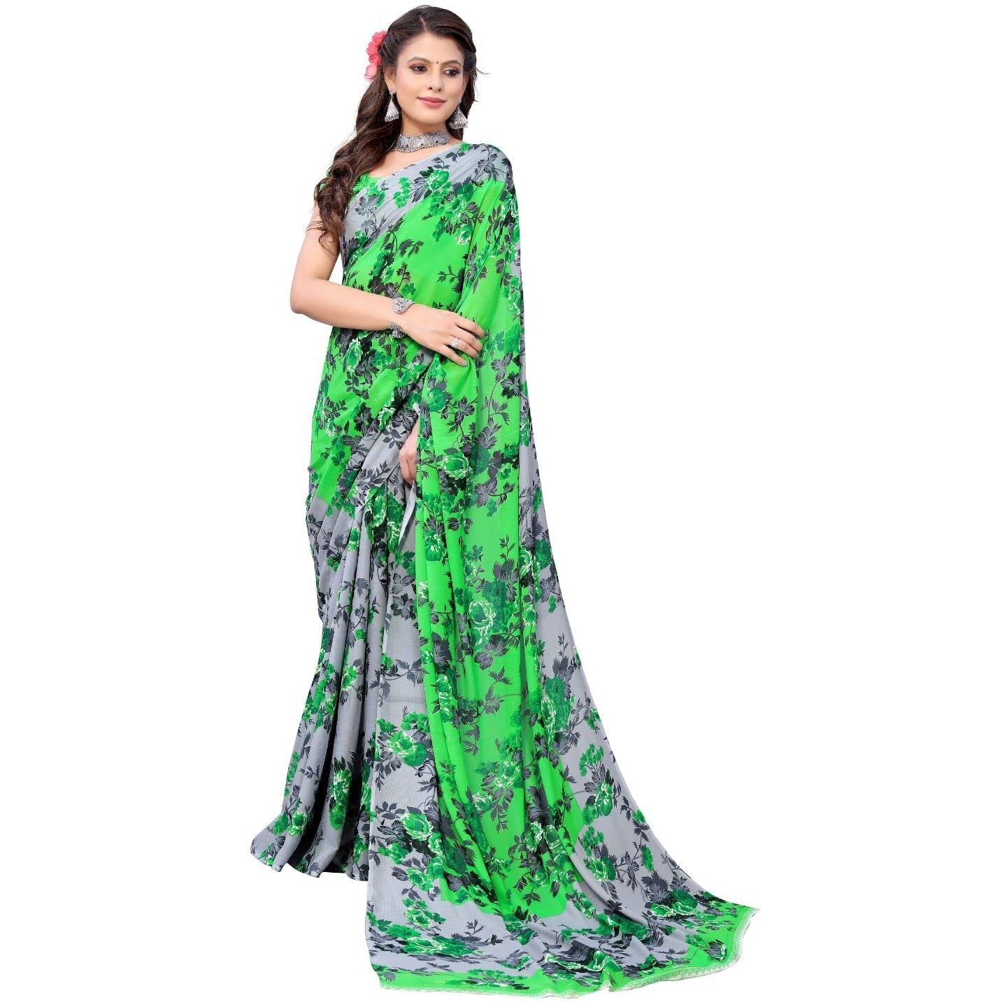 Yashika Women's Jacquard Georgette Saree (HEMAXI Green_W