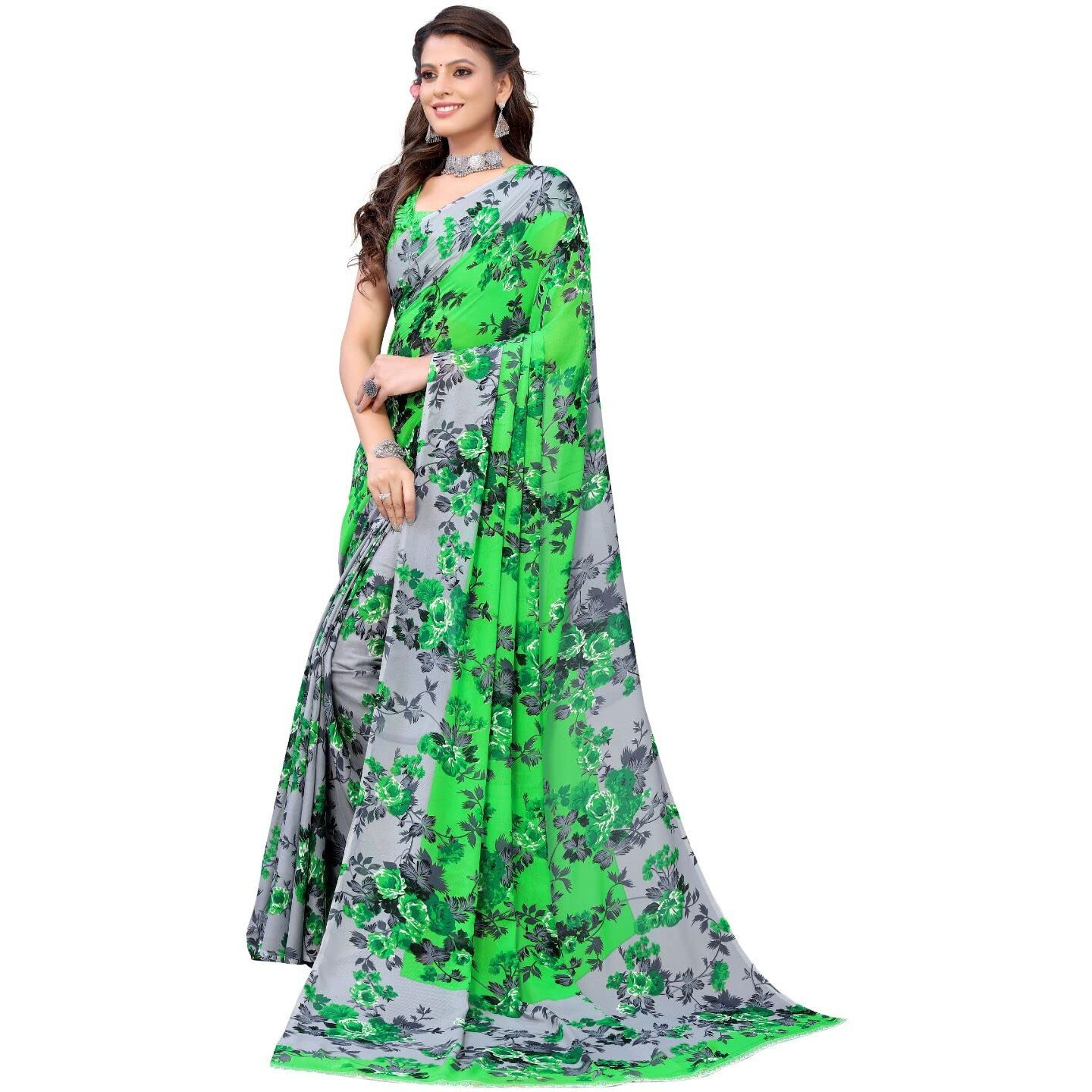 Yashika Women's Jacquard Georgette Saree (HEMAXI Green_W