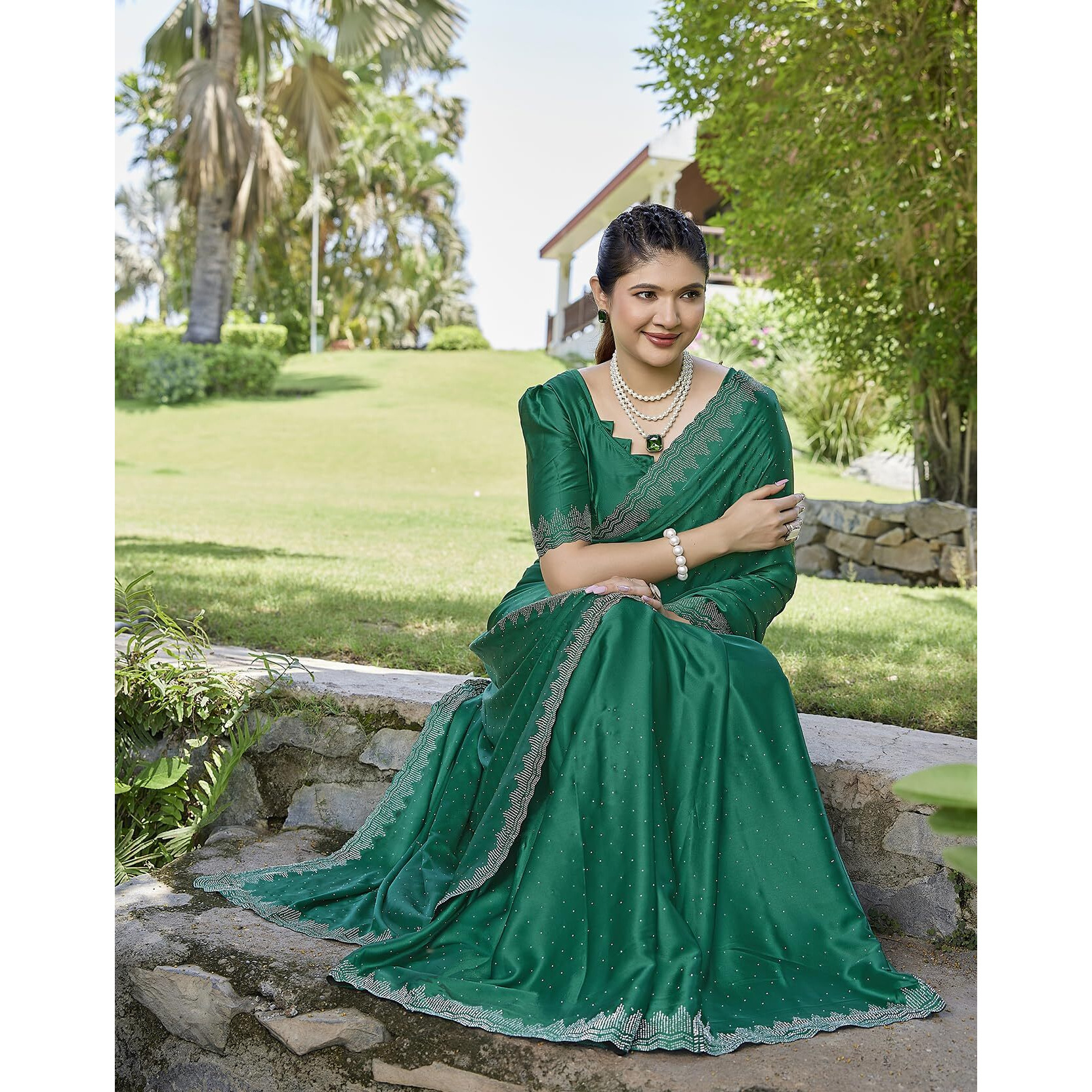 Yashika Women's Satin Moss Saree|Sarees for Women (AZ-YS-P1-PINTU GREEN)