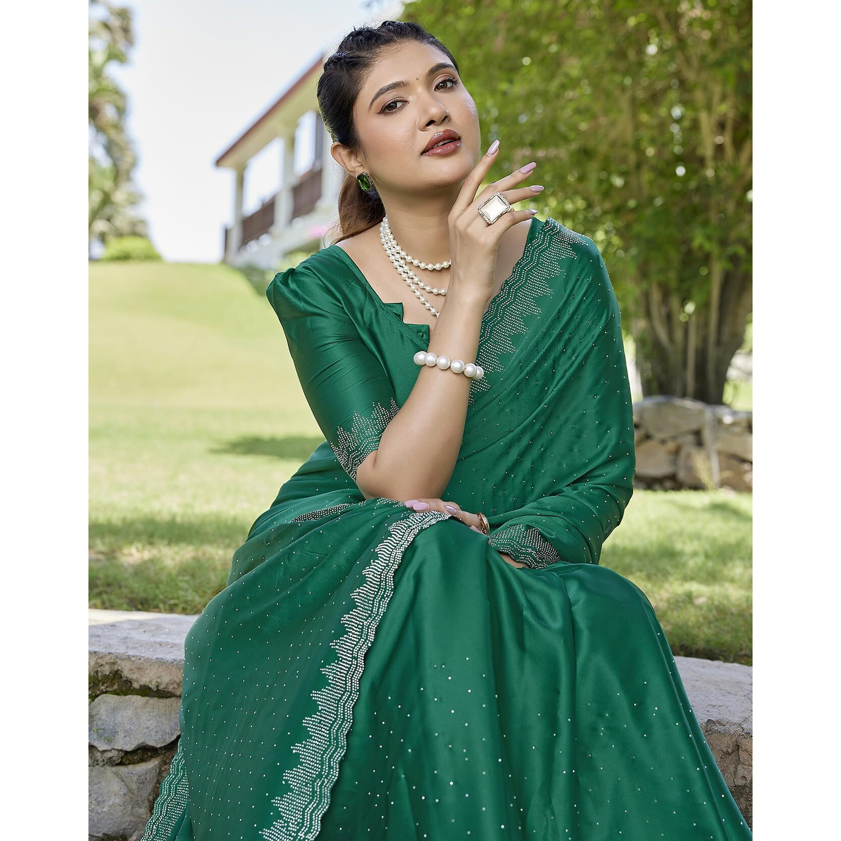 Yashika Women's Satin Moss Saree|Sarees for Women (AZ-YS-P1-PINTU GREEN)