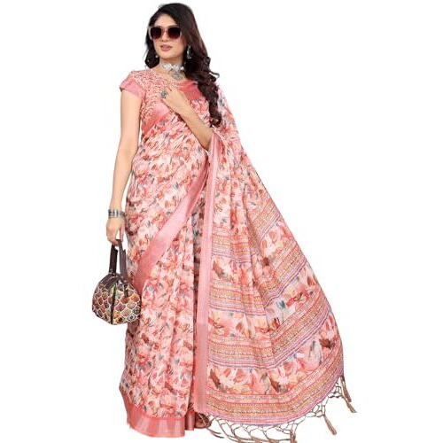 Yashika Women's Digital Print Cotton Silk Blend Saree with Silver Weaving Border and Tassels - Elegant Ethnic Wear for Festive and Casual Occasions (AZ-YS-P2-TIGER20)