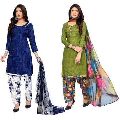 Yashika Women's Crepe Dress Material Set for Women | Unstitched Printed Fabric for Kurta Bottom & Dupatta (YS-NITU BLUE-SOBHNA MEHENDI)