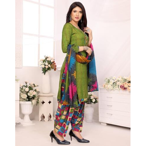 Yashika Women's Crepe Dress Material Set for Women | Unstitched Printed Fabric for Kurta Bottom & Dupatta (YS-NITU BLUE-SOBHNA MEHENDI)