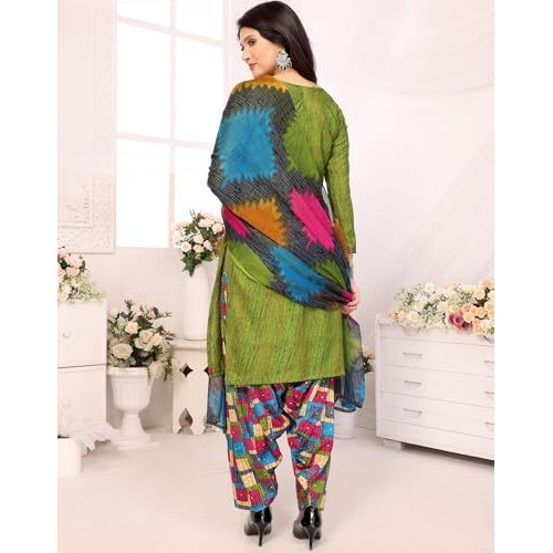 Yashika Women's Crepe Dress Material Set for Women | Unstitched Printed Fabric for Kurta Bottom & Dupatta (YS-NITU BLUE-SOBHNA MEHENDI)