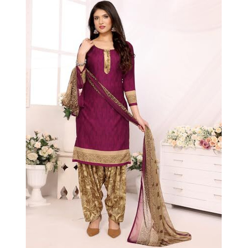 Yashika Women's Crepe Dress Material Set for Women | Unstitched Printed Fabric for Kurta Bottom & Dupatta (YS-ADMIRING CHIKU-JAZZY PURPLE)