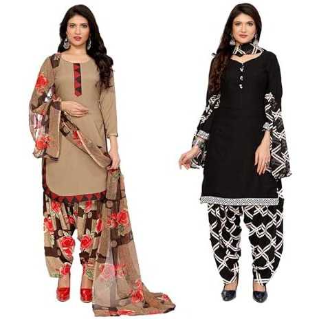 Yashika Women's Crepe Dress Material Set for Women | Unstitched Printed Fabric for Kurta Bottom & Dupatta (YS-ADMIRING CHIKU-BLACK ARYA)