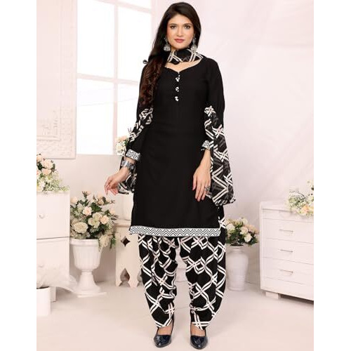 Yashika Women's Crepe Dress Material Set for Women | Unstitched Printed Fabric for Kurta Bottom & Dupatta (YS-ADMIRING CHIKU-BLACK ARYA)