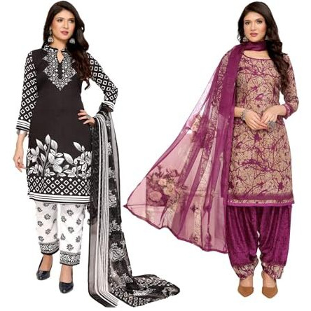 Yashika Women's Crepe Dress Material Set for Women | Unstitched Printed Fabric for Kurta Bottom & Dupatta (YS-PRISHA BLACK-ADDA WINE)