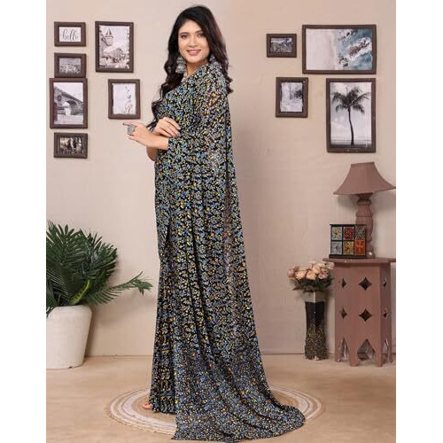 Yashika Women's Georgette Printed Saree With Blouse Material |saree for Women | saree collection 2025 | New Sari | Latest Saree (AZ-YS-P3-JAMUNA YELLOW)