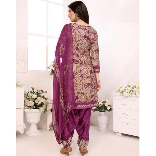 Yashika Women's Crepe Dress Material Set for Women | Unstitched Printed Fabric for Kurta Bottom & Dupatta (YS-BLACK FLOWER-ADDA WINE)