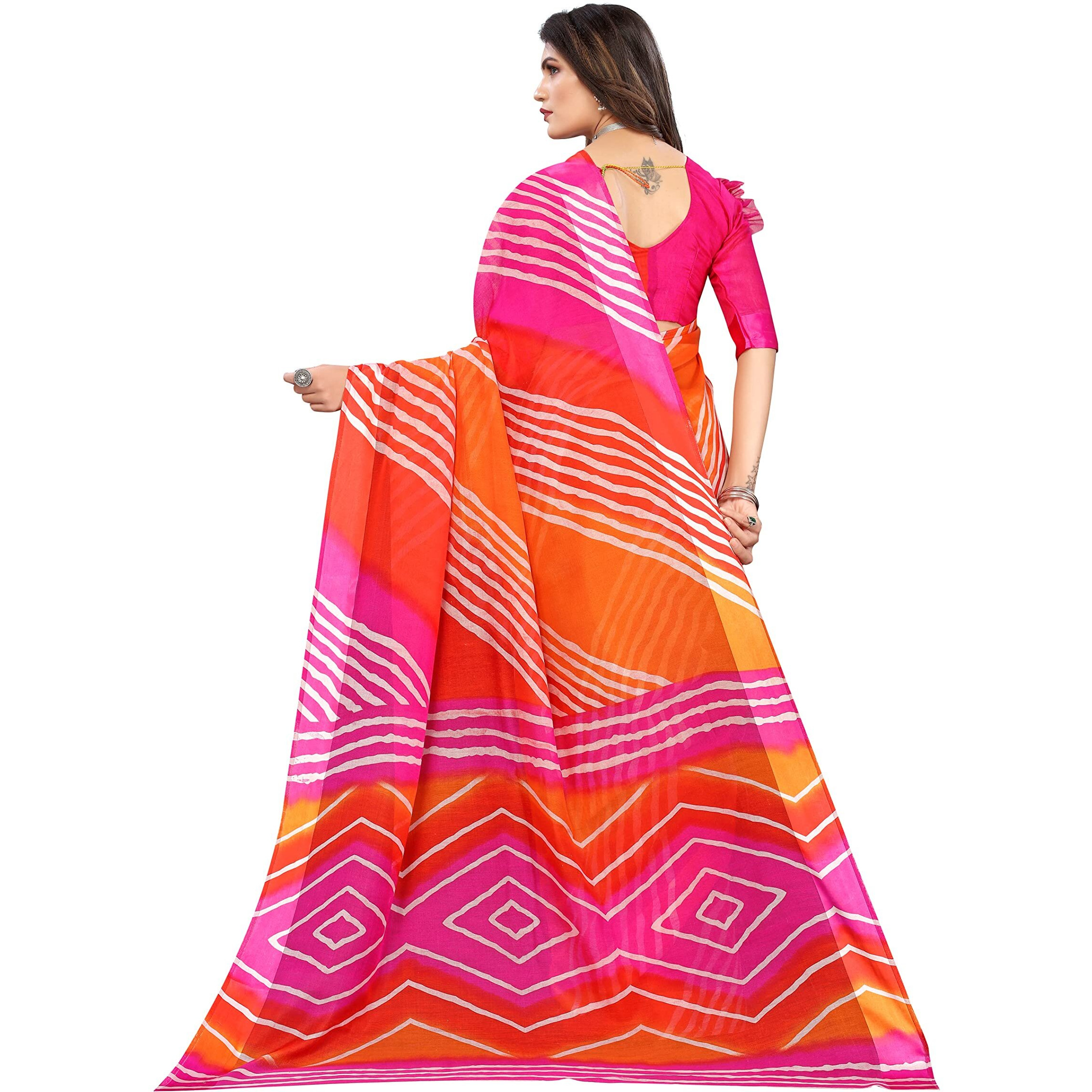 Yashika Women's Printed Linen Saree With Blouse Piece(RASHMIKA PINK_Free Size)