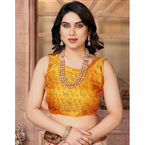 Yashika Women's Printed Kalamkari Art Silk Saree With Tassels and Unstitched Blouse Material (AZ-YS-P1-SOORVI CHIKU YELLOW JHALAR)