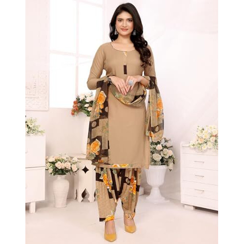 Yashika Women's Crepe Dress Material Set for Women | Unstitched Printed Fabric for Kurta Bottom & Dupatta (YS-ABHILASHA RED-ADMIRING YELLOW)
