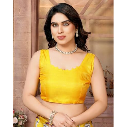 Yashika Women's Printed Kalamkari Art Silk Saree With Tassels and Unstitched Blouse Material (AZ-YS-P3-CHAITHALI YELLOW JHALAR)
