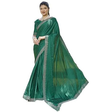 Yashika Women's Satin Moss Saree|Sarees for Women (AZ-YS-P2-PINTU GREEN)